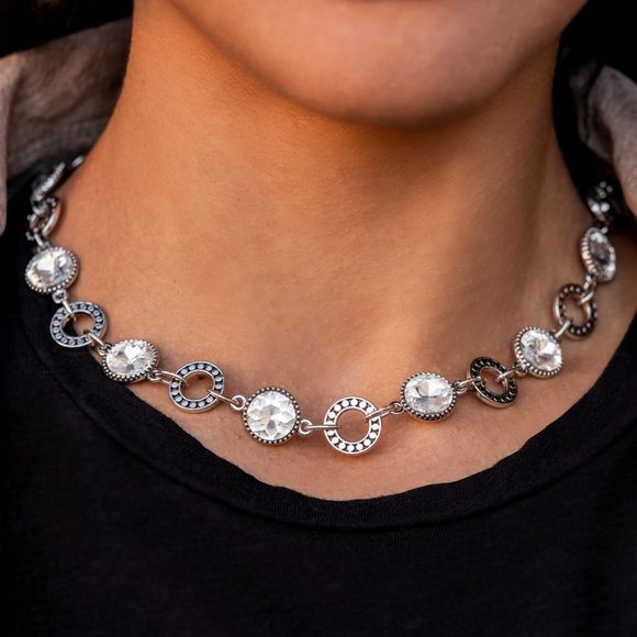 paparazzi Jewelry - Rhinestone Rollout - White Choker